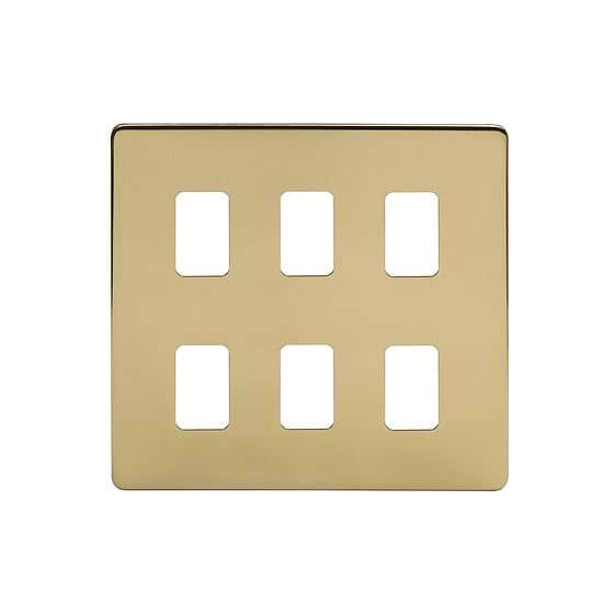 The Savoy Collection Brushed Brass 6 Gang RM Rectangular Module Grid Switch Plate