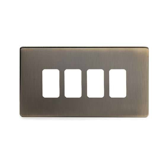 The Charterhouse Collection 4 Gang RM Rectangular Module Grid Switch Plate Antique Brass