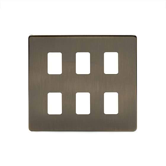 The Charterhouse Collection 6 Gang RM Rectangular Module Grid Switch Plate Antique Brass