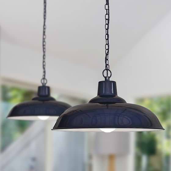 Portland Reclaimed Style Pendant Light in Squid Ink Blue 