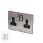 The Lombard Collection Brushed Chrome 2 Gang DP Socket Black Ins 13A Screwless