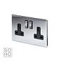 The Finsbury Collection Polished Chrome 2 Gang DP Socket Black Ins 13A Screwless