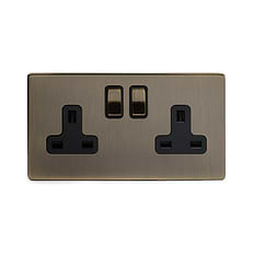 Antique Brass USB Double Wall Plug Socket 2 Gang 13A With 2 USB Charger Port Outlets Socket Plate BE776KME