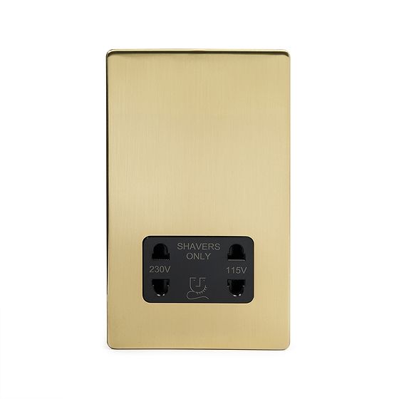 The Savoy Collection Brushed Brass Shaver Socket Dual Voltage 115/230v Blk Ins Screwless