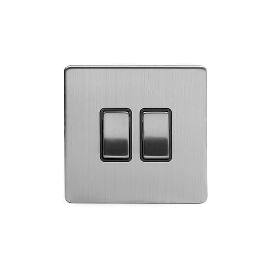 The Lombard Collection Brushed Chrome 2 Gang Intermediate Switch Black Ins 10A Screwless