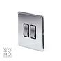 The Finsbury Collection Polished Chrome 2 Gang 2 Way 10A Light Switch Blk Ins Screwless