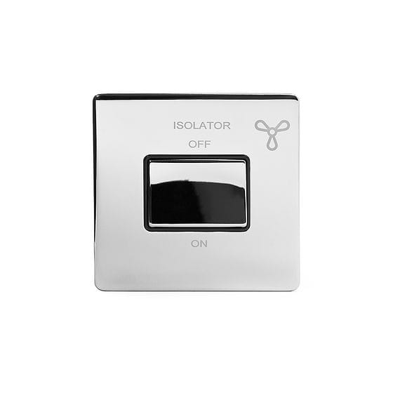 The Finsbury Collection Polished Chrome Extractor Fan Isolator Switch Black Ins Screwless