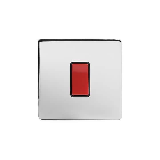 The Finsbury Collection Polished Chrome 45A 1 Gang Double Pole Switch Single Plate Blk Ins Screwless