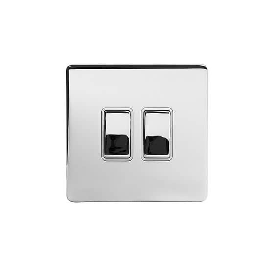 The Finsbury Collection Polished Chrome 2 Gang 2 Way 10A Light Switch Wht Ins Screwless