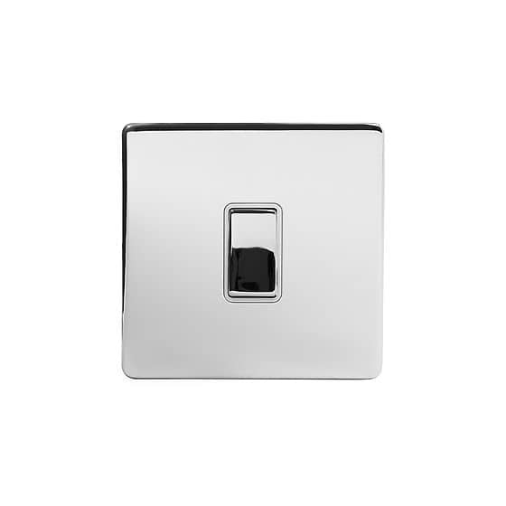The Finsbury Collection Polished Chrome 1 Gang 20A Double Pole Switch Wht Ins Screwless