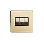 The Savoy Collection Brushed Brass 3 Gang 2 Way 10A Light Switch Blk Ins Screwless