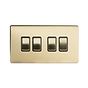 The Savoy Collection Brushed Brass 4 Gang 2 Way 10A Light Switch Blk Ins Screwless