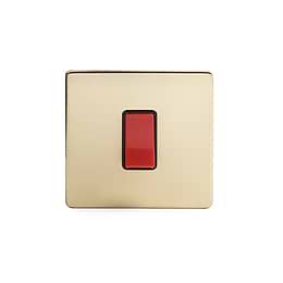 24k Brushed Brass 45A 1 Gang Double Pole Switch, Single Plate