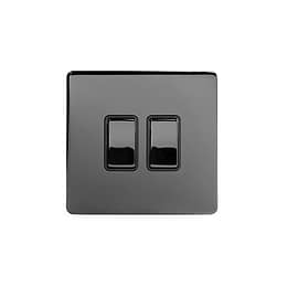 Screwless Black Nickel Light Switch | 10A 2 Gang 2 Way Switch with Black Insert