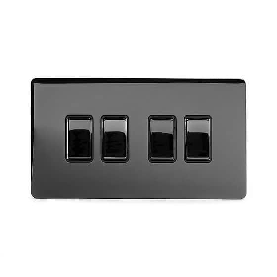 The Connaught Collection Black Nickel 4 Gang 2 Way 10A Light Switch Blk Ins Screwless