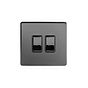 The Connaught Collection Black Nickel 2 Gang Intermediate Switch Black Ins 10A Screwless