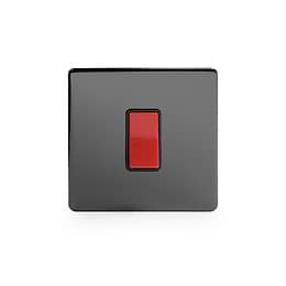 The Connaught Collection Black Nickel 45A 1 Gang Double Pole Switch Single Plate Blk Ins Screwless