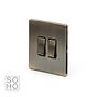 The Charterhouse Collection Antique Brass 2 Gang Light Switch 2-Way 10A Black Inserts