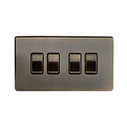 Antique Brass 4 Gang Switch | 4 Gang 2 Way Switch with Black Insert