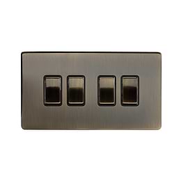 Antique Brass 4 Gang Switch | 4 Gang 2 Way Switch with Black Insert