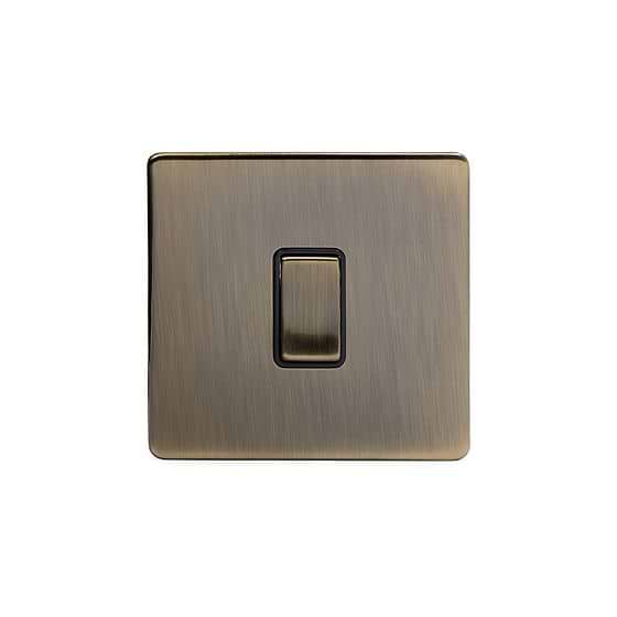 The Charterhouse Collection Antique Brass 1 Gang Intermediate Switch Black Ins 10A Screwless