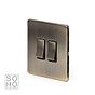 The Charterhouse Collection Antique Brass 2 Gang Intermediate Switch Black Ins 10A Screwless