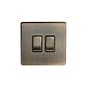 The Charterhouse Collection 2 Gang Intermediate Switch Black Ins 10A Screwless Antique Brass