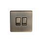 The Charterhouse Collection Antique Brass 2 Gang Intermediate Switch Black Ins 10A Screwless