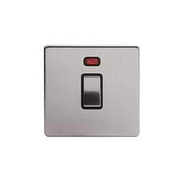 20A 1 Gang Double Pole Switch With Neon. Brushed Chrome Black insert