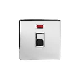 The Finsbury Collection Polished Chrome 20A 1 Gang Double Pole Switch With Neon Wht Ins Screwless