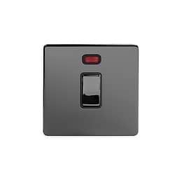 The Connaught Collection Black Nickel 20A 1 Gang Double Pole Switch With Neon Blk Ins Screwless