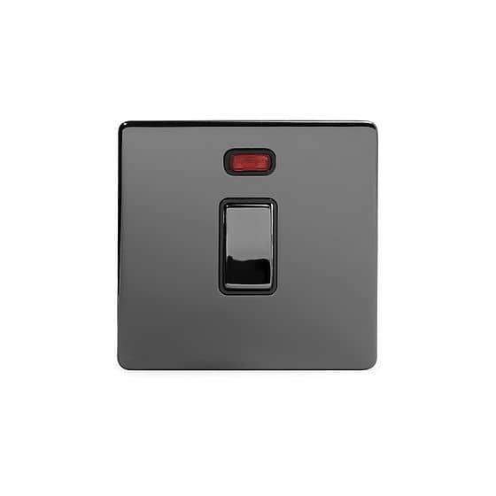 The Connaught Collection Black Nickel 20A 1 Gang Double Pole Switch With Neon Blk Ins Screwless