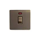 The Charterhouse Collection 20A 1 Gang Double Pole Switch With Neon Blk Ins Screwless  Antique Brass