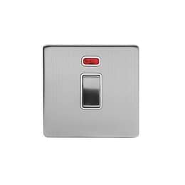 The Lombard Collection Brushed Chrome 20A 1 Gang Double Pole Switch With Neon Wht Ins Screwless