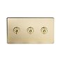 The Savoy Collection Brushed Brass 3 Gang 2 Way Toggle Switch Screwless