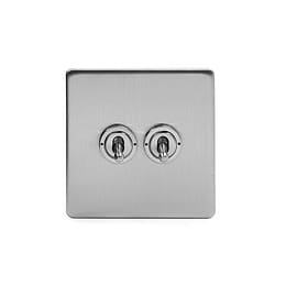 The Lombard Collection Brushed Chrome 2 Gang Intermediate Toggle Switch Screwless