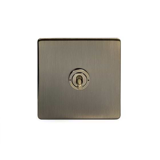 The Charterhouse Collection 1 Gang Intermediate Toggle Switch Screwless Antique Brass