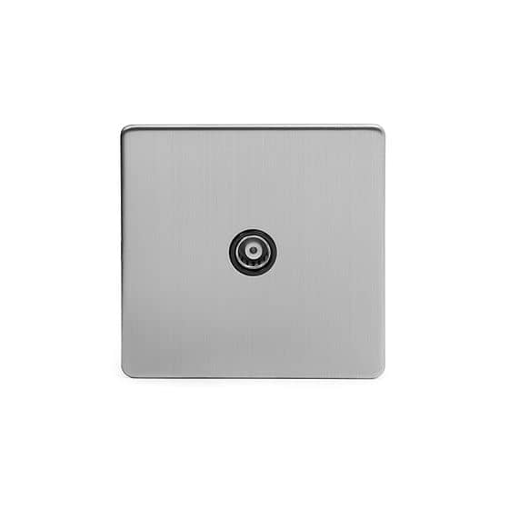 The Lombard Collection Brushed Chrome TV Coaxial Aerial Socket Black Ins Screwless