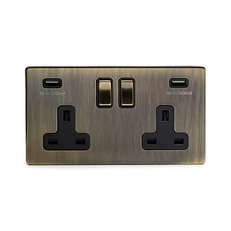 Antique Brass 2 gang usb socket screwless