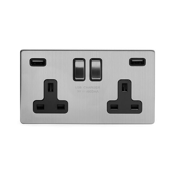 Brushed Chrome Fast Charge USB Socket