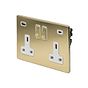 The Savoy Collection Brushed Brass 2 Gang USB A + C Socket (13A Socket + 2 USB Ports A+C 3.1A) Wht Ins Screwless