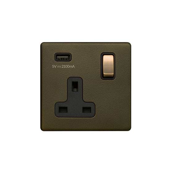 The Eton Collection Bronze 1 Gang 13A DP Socket with USB-A 2.1A