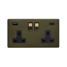 Bronze and Brass 2 Gang USB C Socket