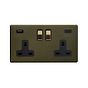Soho Lighting Bronze & Brushed Brass 2 Gang USB A+C Socket (13A Socket + 2 USB Ports A+C 3.1A)