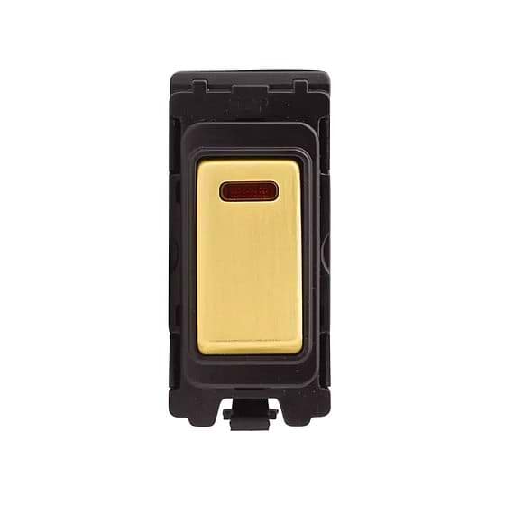 The Savoy Collection Brushed Brass 20A Double Pole RM-Grid Switch Module with Neon