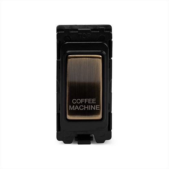 The Charterhouse Collection 20A Double Pole 'Coffee Machine' RM-Grid Switch Module Antique Brass