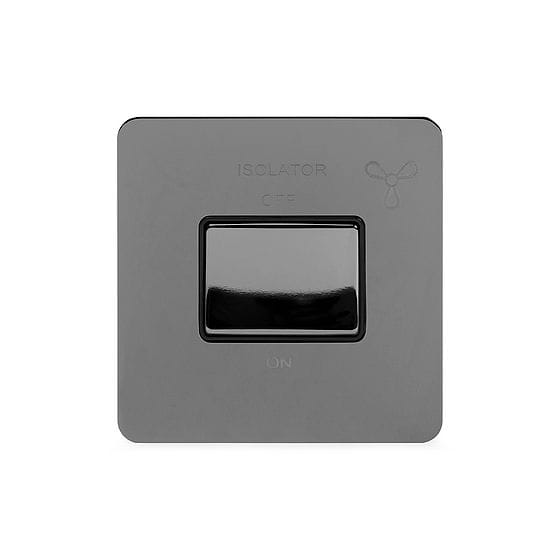 The Connaught Collection Black Nickel Flat Plate 10A 1 Gang 1 Way 3-Pole Extractor Fan Isolator Switch Blk Ins Screwless