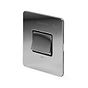 The Finsbury Collection Polished Chrome Flat Plate 10A 1 Gang 1 Way 3-Pole Extractor Fan Isolator Switch Blk Ins Screwless