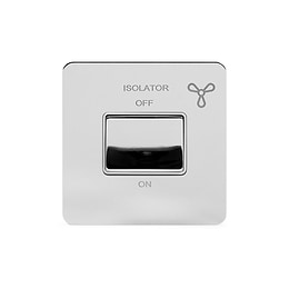 Soho Lighting Polished Chrome Flat Plate 10A 1 Gang 1 Way 3-Pole Fan Isolator Switch Wht Ins Screwless