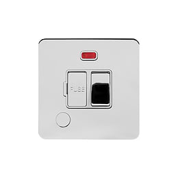 Soho Lighting Polished Chrome Flat Plate 13A Switched Fuse Connection Unit Flex Outlet With Neon Wht Ins Screwless